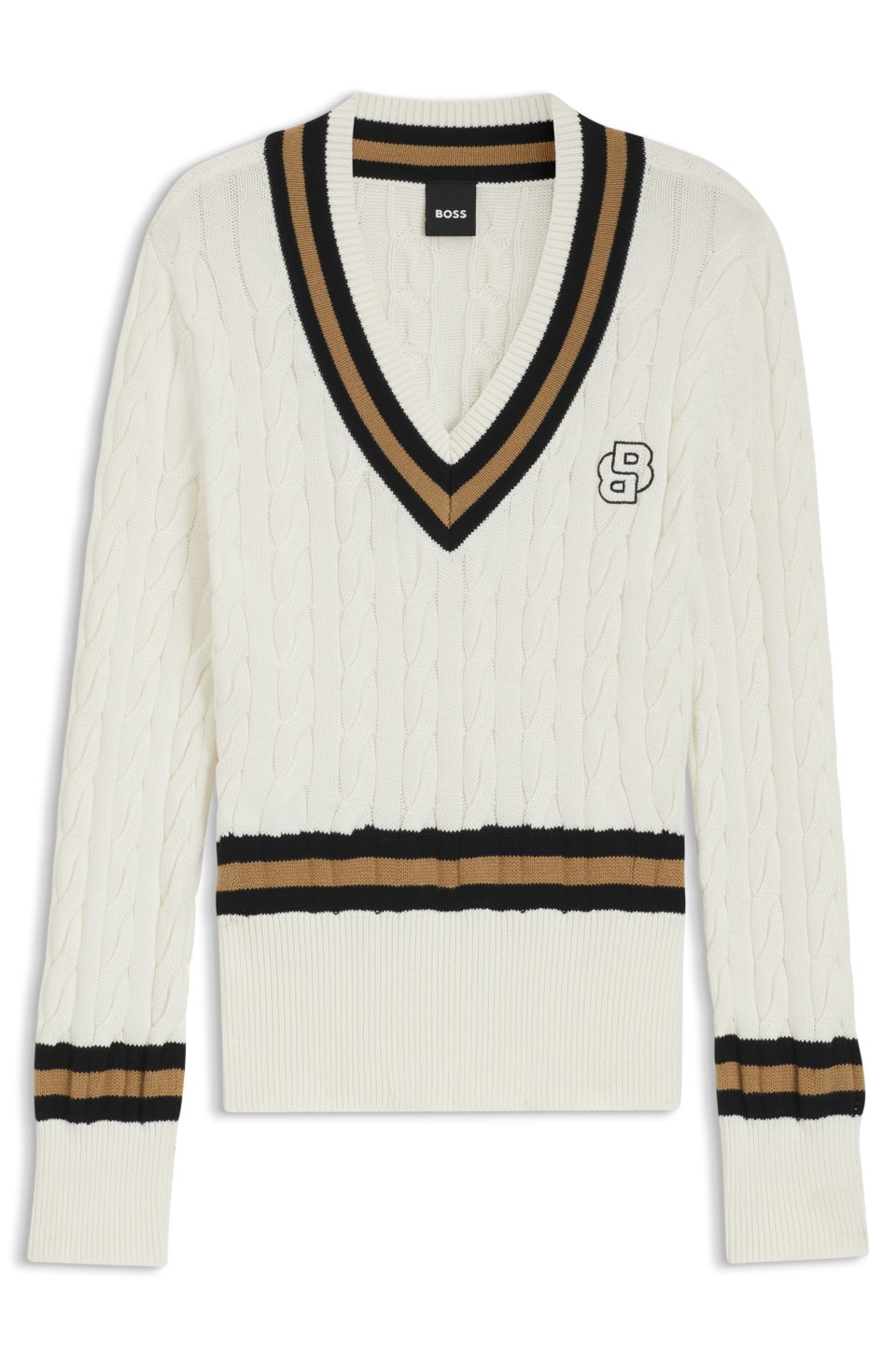 Equestrian cotton sweater with cable-knit structure