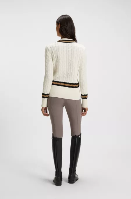 Equestrian cotton sweater with cable-knit structure