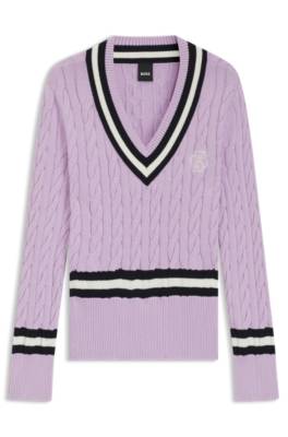 Equestrian cotton sweater with cable-knit structure 1