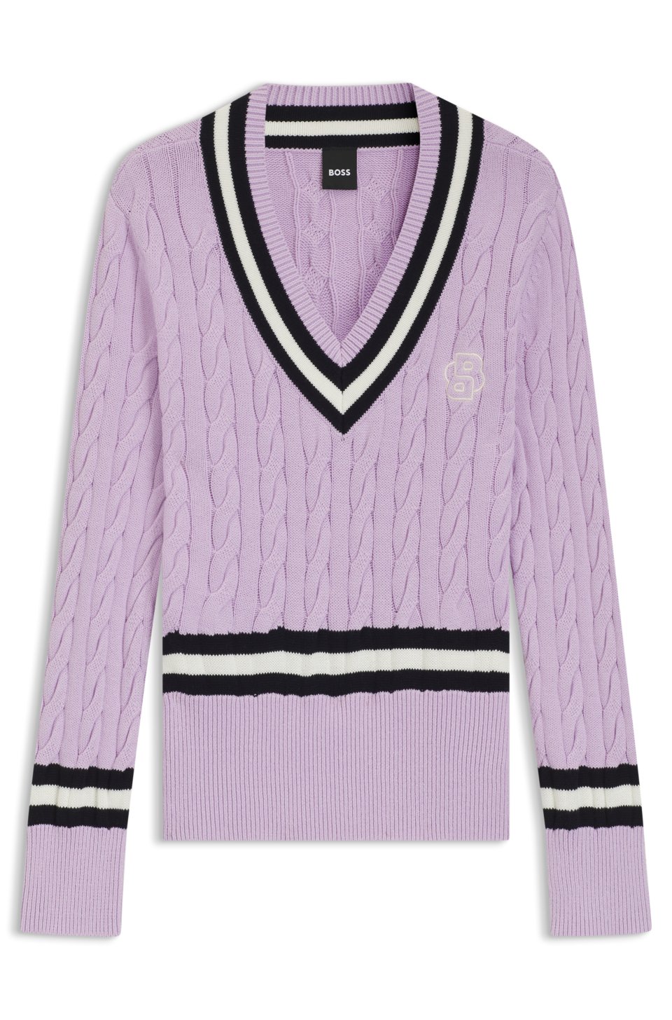 Equestrian cotton sweater with cable-knit structure