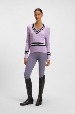 Equestrian cotton sweater with cable-knit structure, Lichtpaars