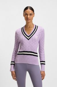 Equestrian cotton sweater with cable-knit structure, Light Purple