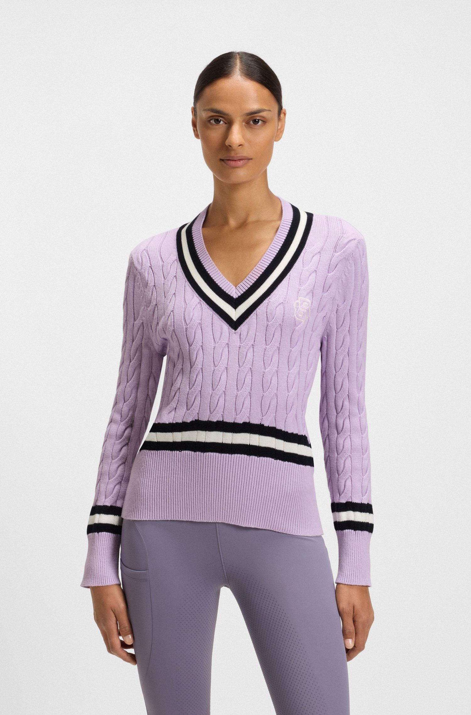 Boss Equestrian cotton sweater with cable-knit structure stickade tröjor dam – bild 2