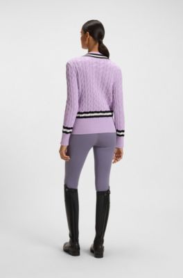 Equestrian cotton sweater with cable-knit structure, Light Purple