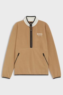 Equestrian stretch-cotton sweatshirt with quarter zip, Beige