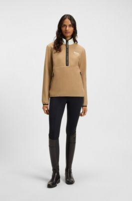 Equestrian stretch-cotton sweatshirt with quarter zip, Beige