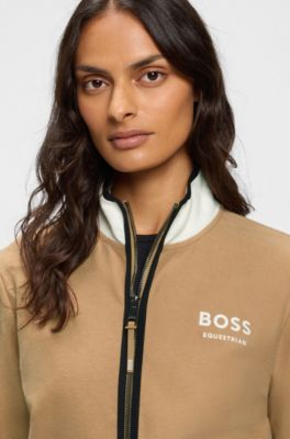 Equestrian stretch-cotton sweatshirt with quarter zip, Beige