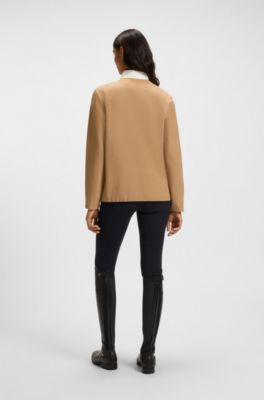 Equestrian stretch-cotton sweatshirt with quarter zip, Beige