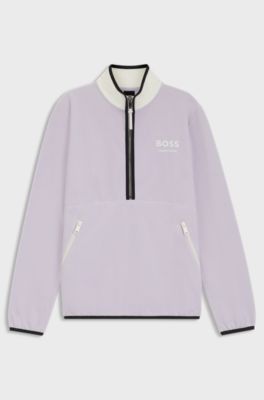 Rideinspireret sweatshirt i stretchbomuld med kvart lynl&aring;s, Lyslilla