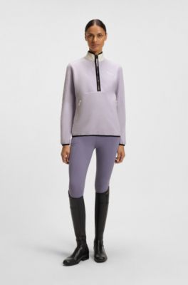 Equestrian stretch-cotton sweatshirt with quarter zip, Light Purple