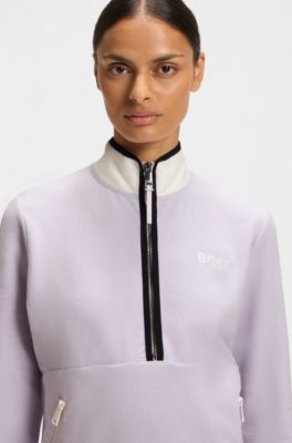 Equestrian stretch-cotton sweatshirt with quarter zip, Light Purple