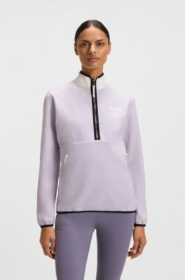Equestrian stretch-cotton sweatshirt with quarter zip, Light Purple