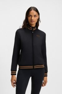 Equestrian zip cardigan with stripe trims, Black