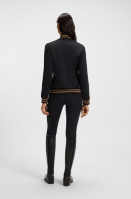 Equestrian zip cardigan with stripe trims, Black