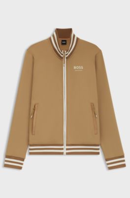 Equestrian zip cardigan with stripe trims, Beige