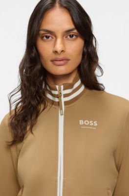 Equestrian zip cardigan with stripe trims, Beige