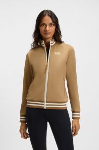 Equestrian zip cardigan with stripe trims, Beige