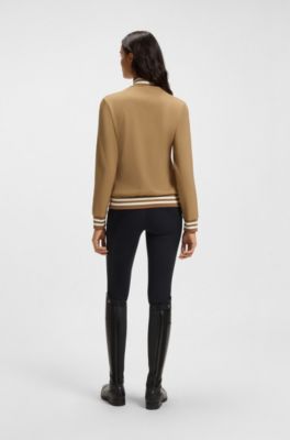 Equestrian zip cardigan with stripe trims, Beige