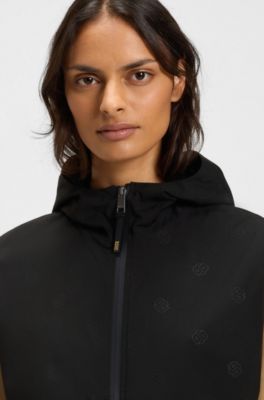 Equestrian waterproof rain jacket with Double B monograms, Black / Beige
