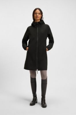 Equestrian waterproof raincoat with adjustable rear zips, Black