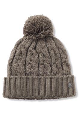 Equestrian pompom beanie hat, Brown