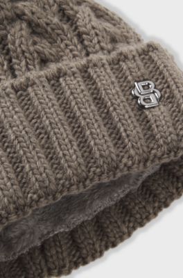 Equestrian pompom beanie hat, Brown