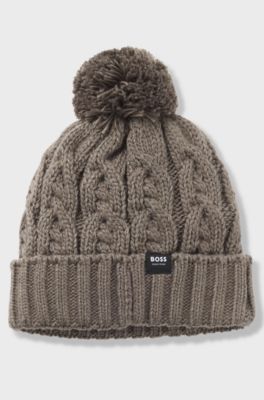 Equestrian pompom beanie hat, Brown