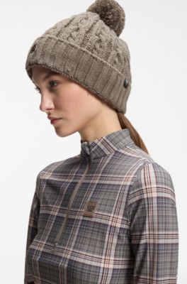 Equestrian pompom beanie hat, Brown