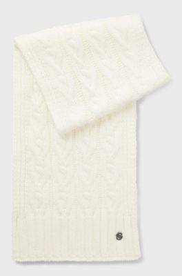 Equestrian cable-knit scarf, Natural