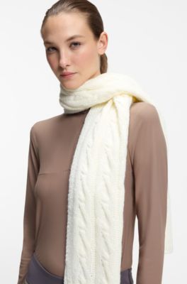 Equestrian cable-knit scarf, Natural