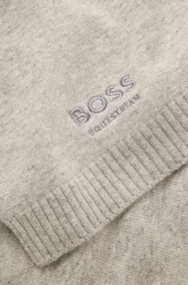 Equestrian wool-blend scarf, Light Grey
