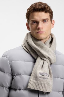 Equestrian wool-blend scarf, Light Grey