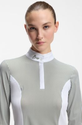 Equestrian show blouse, Green Stripes