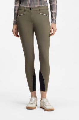 Pantaloni da equitazione con grip al ginocchio, Verde scuro