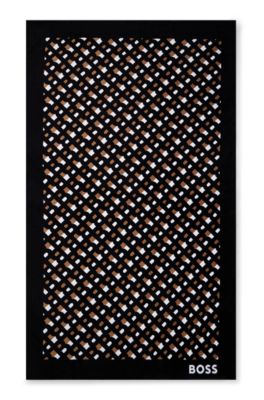 Monogram-print beach towel in cotton velvet, Black
