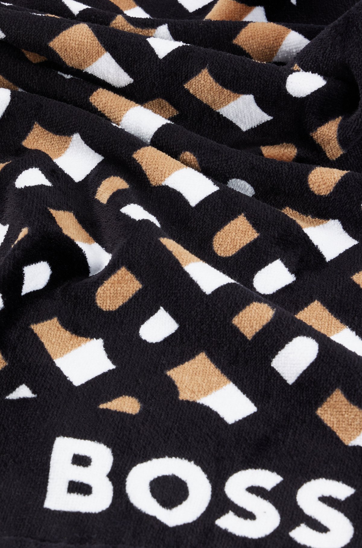 Monogram-print beach towel in cotton velvet, Black
