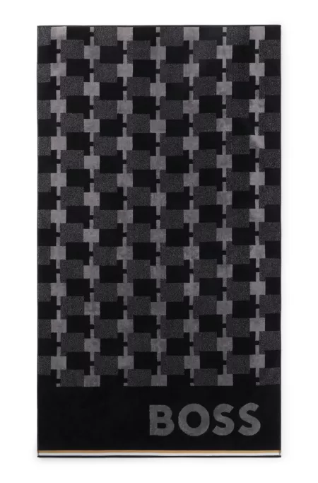 Cotton-velvet beach towel with geometric jacquard