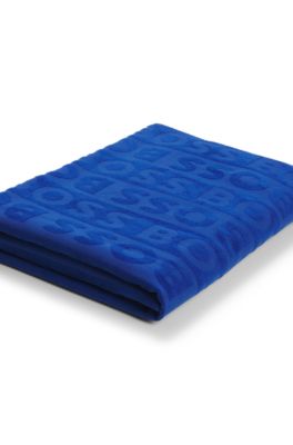 Cotton beach towel with sculpted logo, Blue