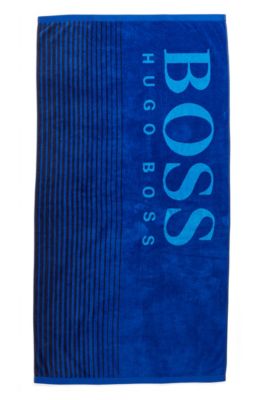 BOSS - Logo beach towel in cotton velvet