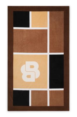 Cotton-velvet beach towel, Brown