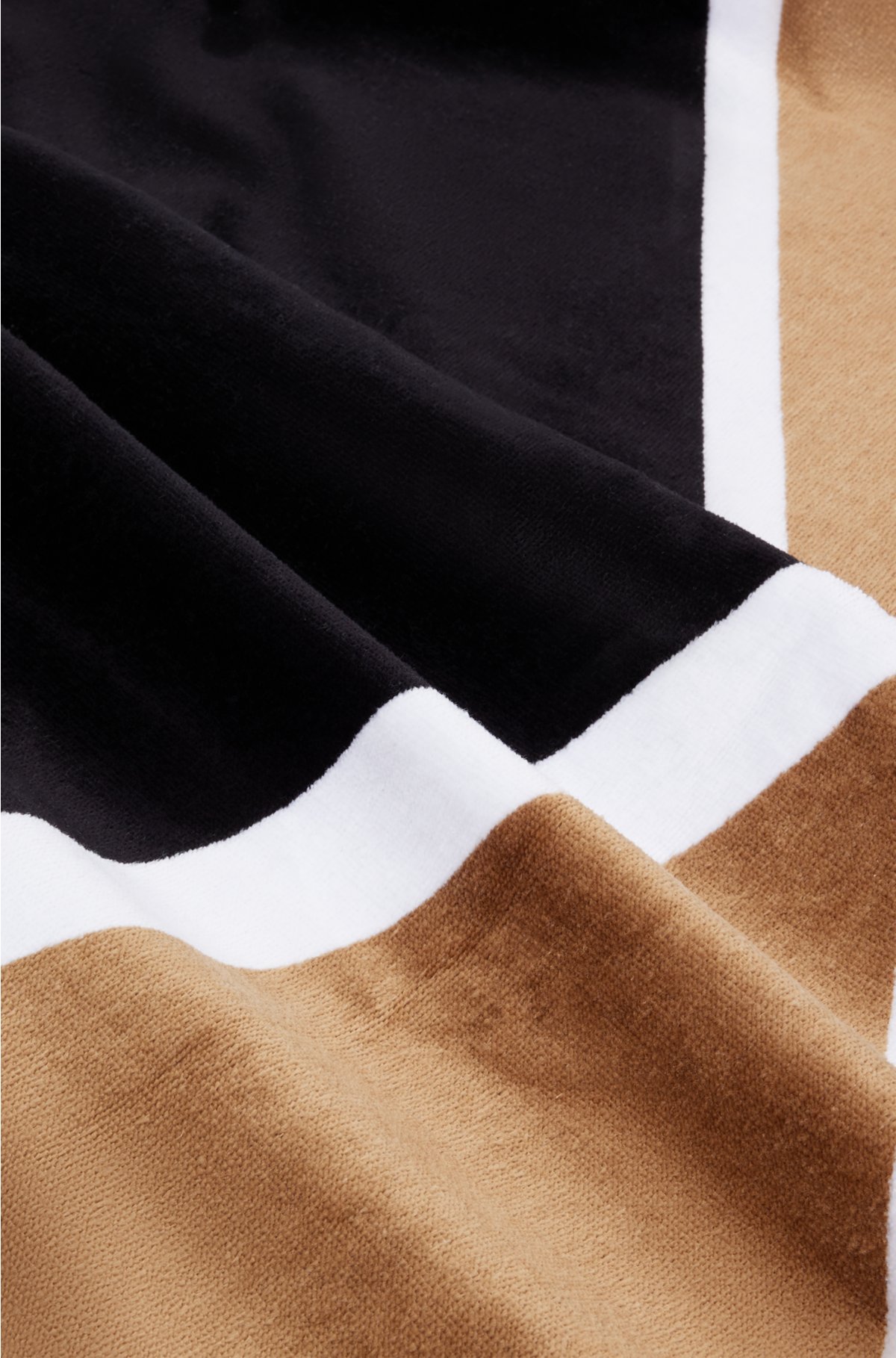 Cotton-velvet beach towel with colour-blocking and branding, Patterned