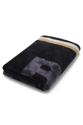 Cotton velvet-jacquard beach towel with logo, Black