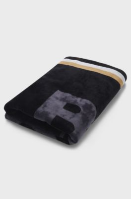 Cotton velvet-jacquard beach towel with logo, Black