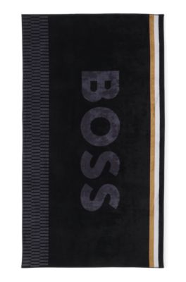 Cotton velvet-jacquard beach towel with logo, Black