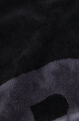 Cotton velvet-jacquard beach towel with logo, Black