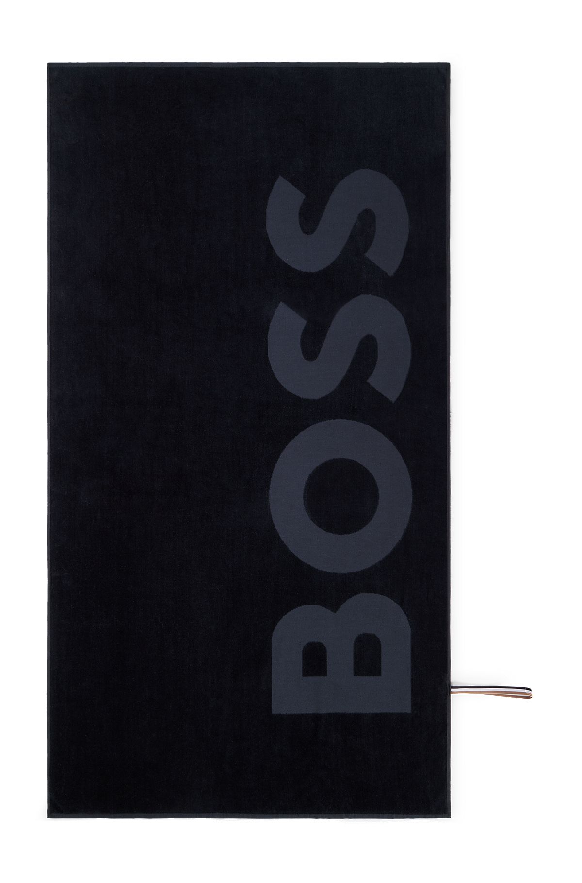 Cotton-velvet beach towel with sculpted logo, Black