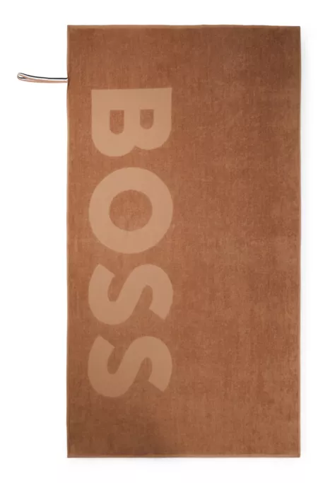 Cotton-velvet beach towel with sculpted logo