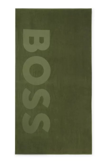 Cotton-velvet beach towel with sculpted logo