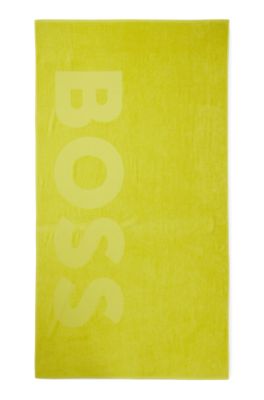 Cotton-velvet beach towel with sculpted logo, Green