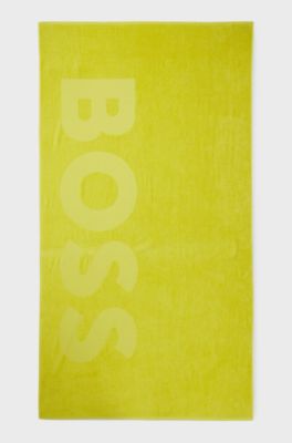 Cotton-velvet beach towel with sculpted logo, Green